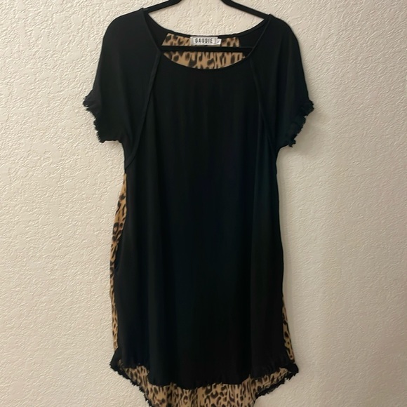 Linen Front Leopard Print Dress, Size Large - Picture 4 of 7